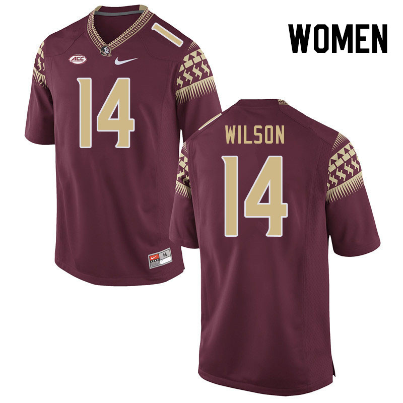 Women #14 Johnny Wilson Florida State Seminoles College Football Jerseys Stitched-Garnet